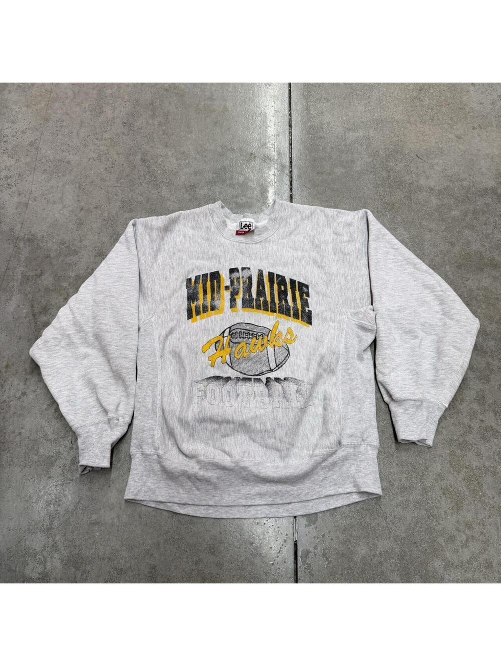 vintage mid prairie hawks football grey collegiate reverse weave grey crewneck